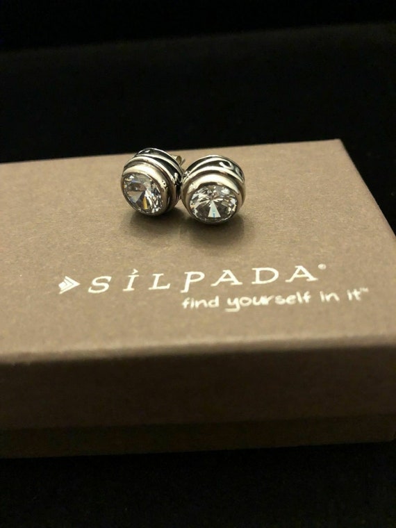 SILPADA 925 Sterling Silver Scroll Bezel Set Cubic