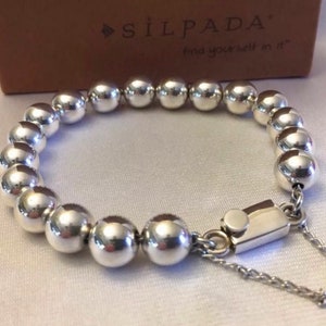 Silpada 925 Sterling Silver 10mm Ball Bead Bracelet Box Clasp Safety Chain B0471