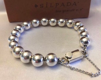 Silpada 925 Sterling Silver 10mm Ball Bead Bracelet Box Clasp Safety Chain B0471