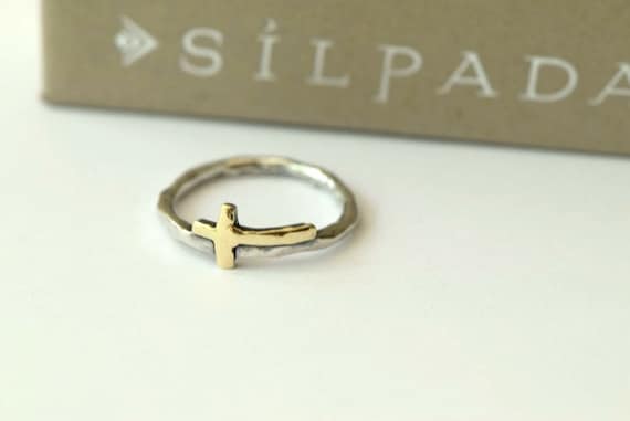 Silpada Hammered 925 Sterling Silver 9K Gold Cross Ring Size 6 R1393 Etsy Australia