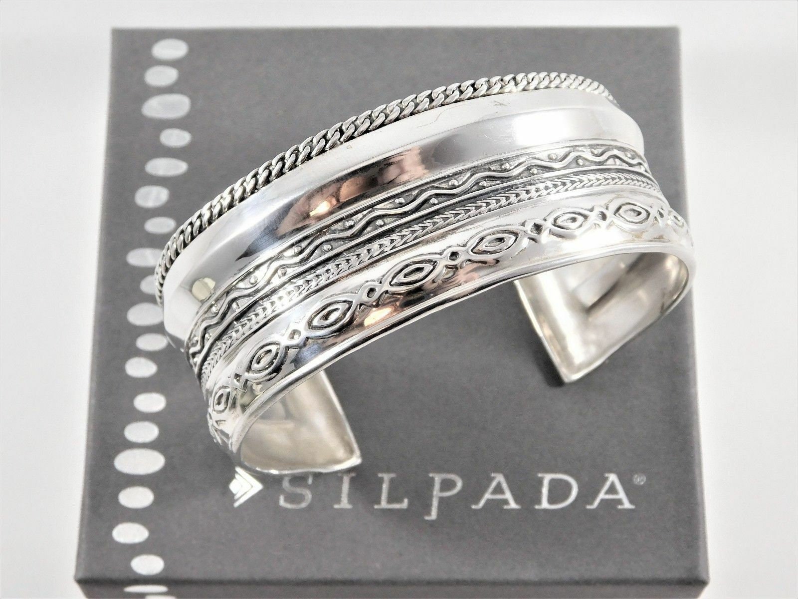 Silpada 925スターリングシルバー 幅広装飾ディテールパターンカフ