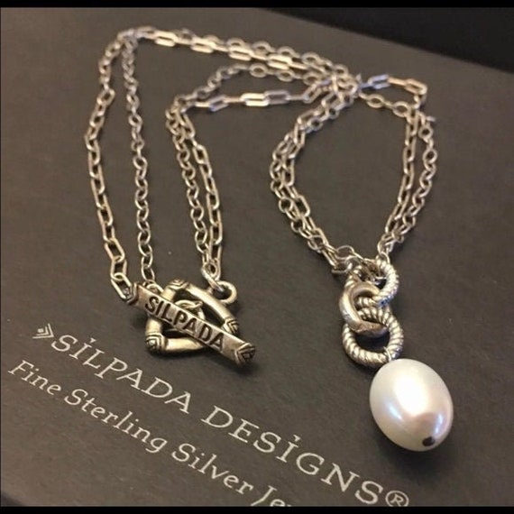 Silpada 925スターリングシルバー淡水パールネックレス トグルクラスプ 