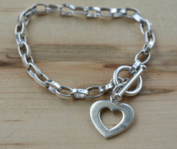 sterling silver toggle bracelet with heart charm