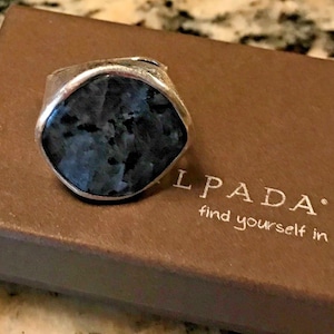 Silpada 925 Sterling Silver Wavy Feldspar Black Grey Ring Size 9 R1875 Gorgeous
