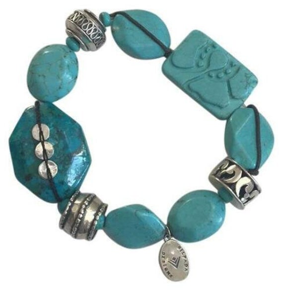 Silpada Sterling Silver Turquoise Stretch Bracelet Carved