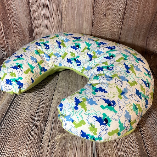 Dinosaur nursing pillow cover- flannel- boppy- feeding- support- cushion- development- baby- nursery- gift- Jurassic- T. rex- stegosaurus-