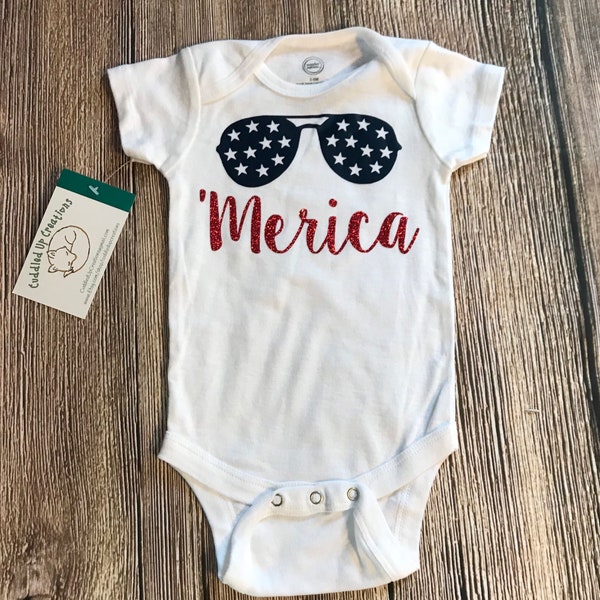 Merica baby bodysuit - infant - baby - toddler - gift - USA -America-summer - 4th if july-clothes - girl- boy- sunglasses- stars- patriotic-
