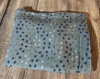 Dinosaur tracks baby swaddle blanket-receiving- newborn-gift- muslin- crib- security- lightweight- Jurassic-trex- dino- blue- green
