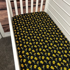 Flannel tropical floral crib sheet- cot- baby- nursery- pack and play- gift- toddler-kids- organic-botanical-boho- nature- leaves-yellow-