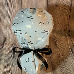 Arctic animal Ponytail women’s scrub cap holiday- tie back- surgical hat- hair cover- nursing-Christmas-winter-polar bear- penguin- whale-