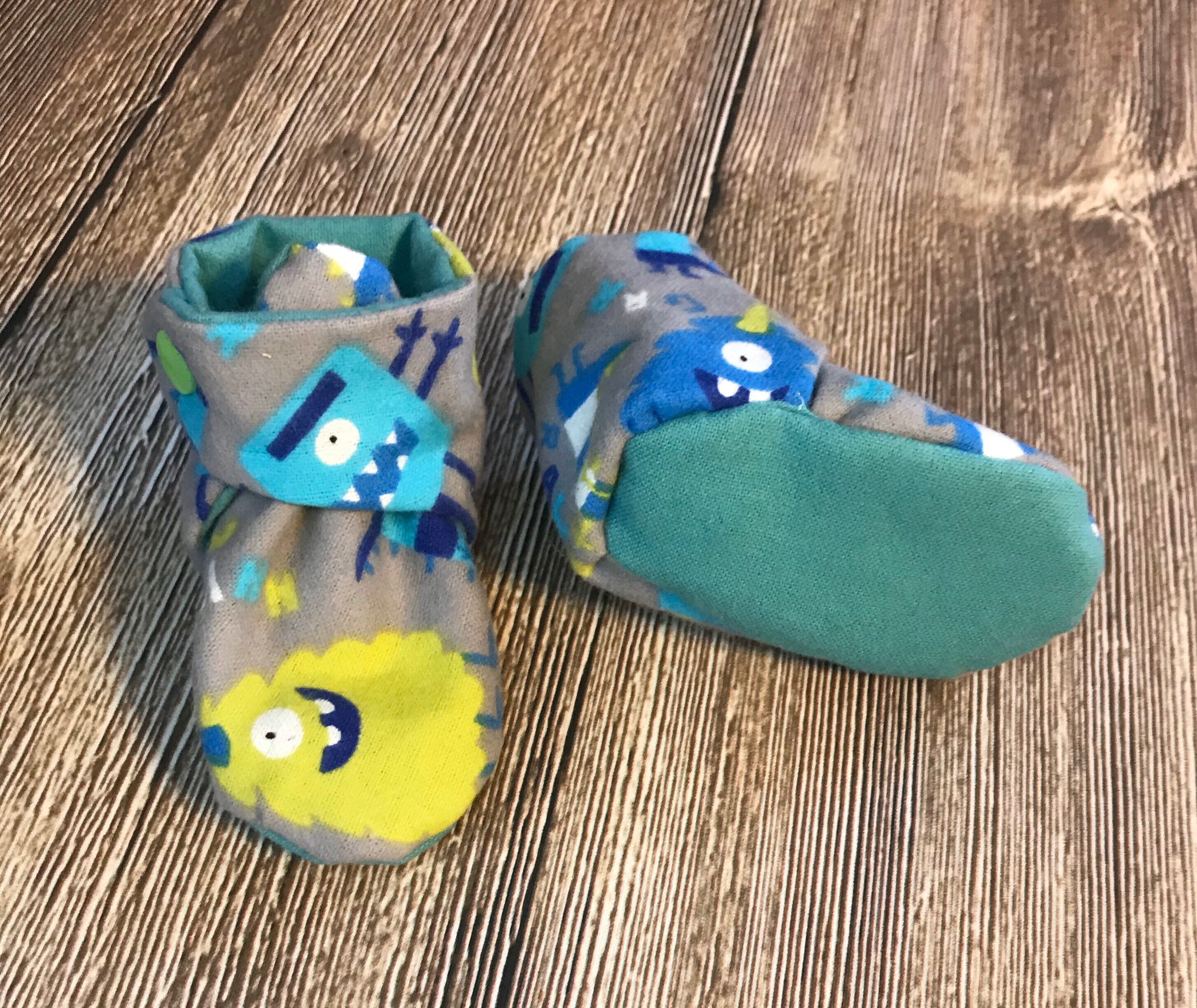 Monster stay on baby booties 06months flannel snap top Etsy