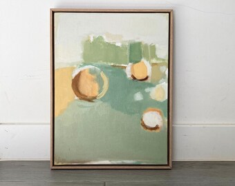 Abstract landscape painting, Green abstract painting, Original wall art framed