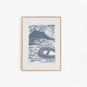 Small lino print art, Original lino print, landscape art, Ocean art, Ocean home decor, Modern wall decor image 3