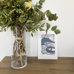 Small lino print art, Original lino print, landscape art, Ocean art, Ocean home decor, Modern wall decor image 5