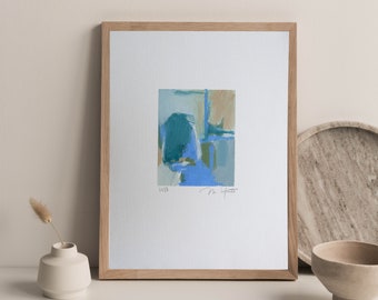 Blue abstract art, small wall art on paper