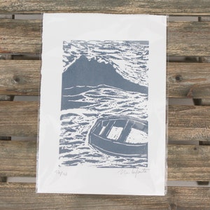 Small lino print art, Original lino print, landscape art, Ocean art, Ocean home decor, Modern wall decor image 2