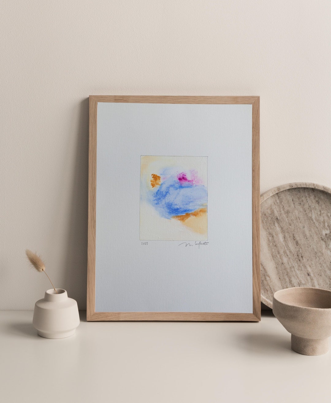Blue & Yellow Abstract Oil Painting: Small Contemporary Art (4x5 In) - Etsy