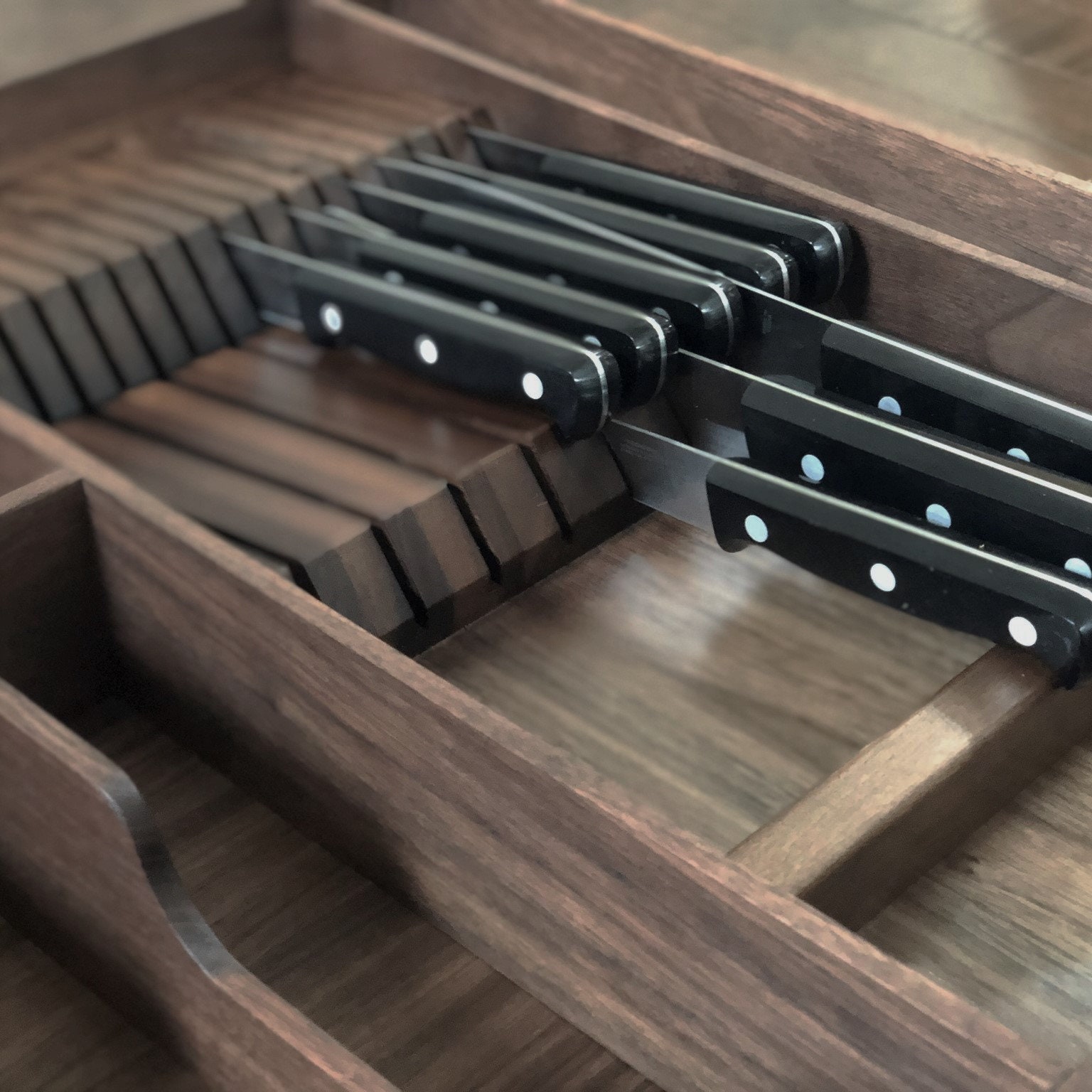 Custom Knife Block Drawer Organizer Walnut Etsy