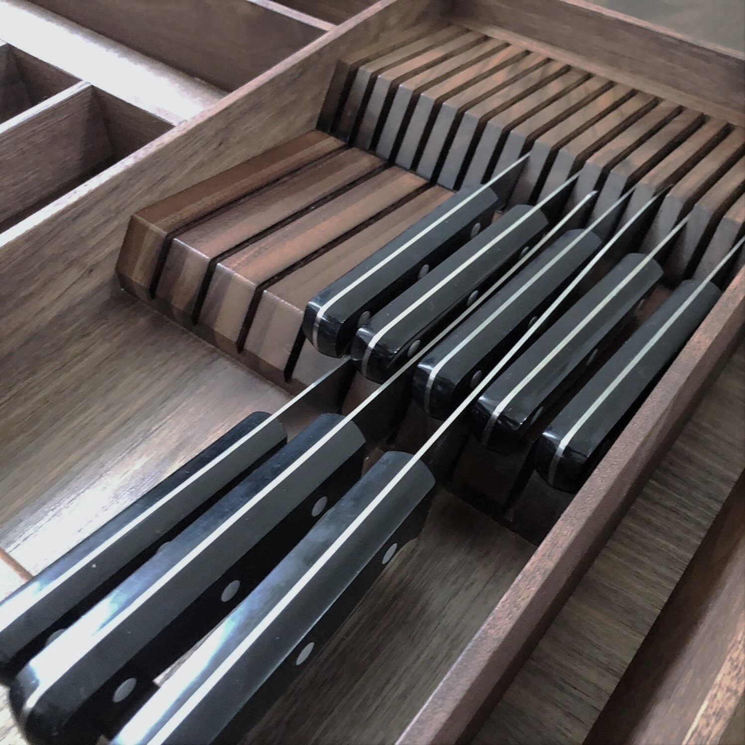 Custom Knife Block Drawer Organizer Walnut Etsy