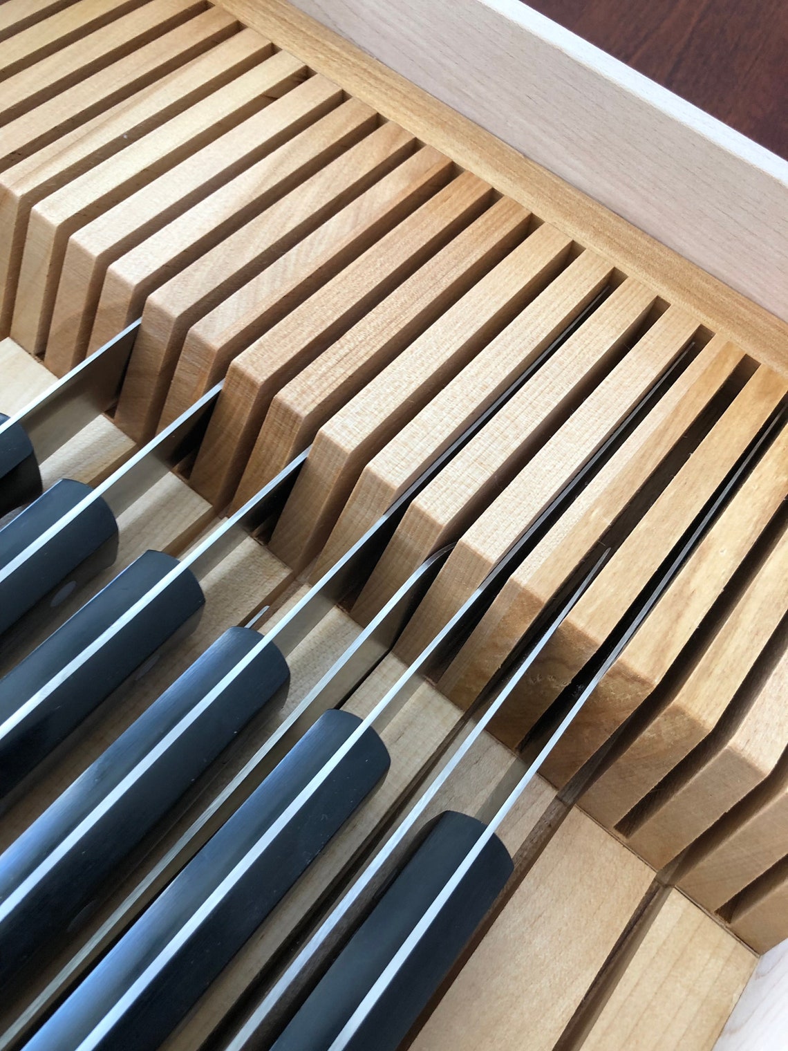 Custom Knife Block Drawer Organizer Maple Etsy