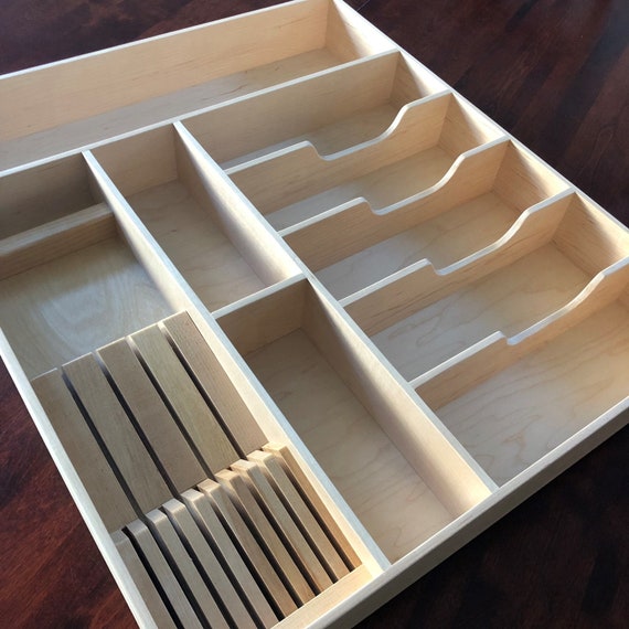 Custom Small Knife Block Drawer Organizer, Maple 