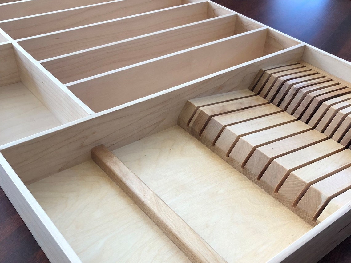 Custom Knife Block Drawer Organizer Maple Etsy