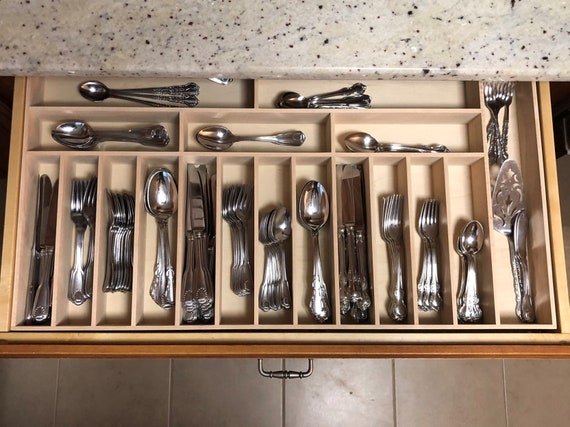 Large Custom Silverware Drawer Organizer Maple Drawer Etsy