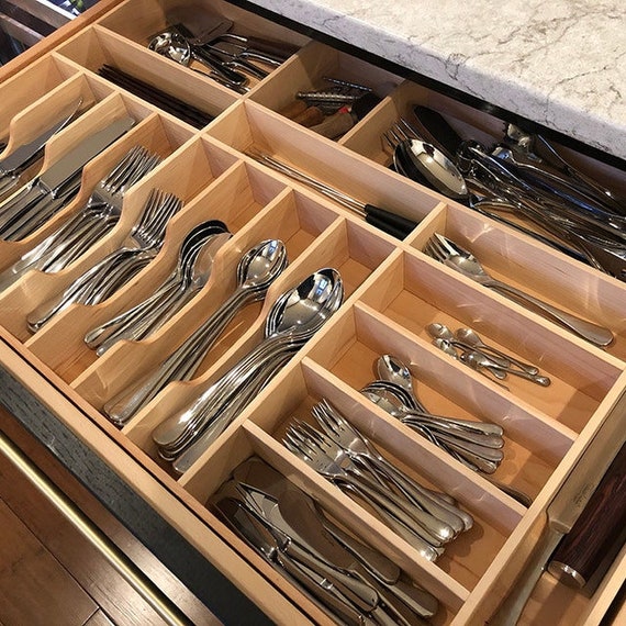 Wood Cutlery Tray with Knife Block - Crystal Cabinets