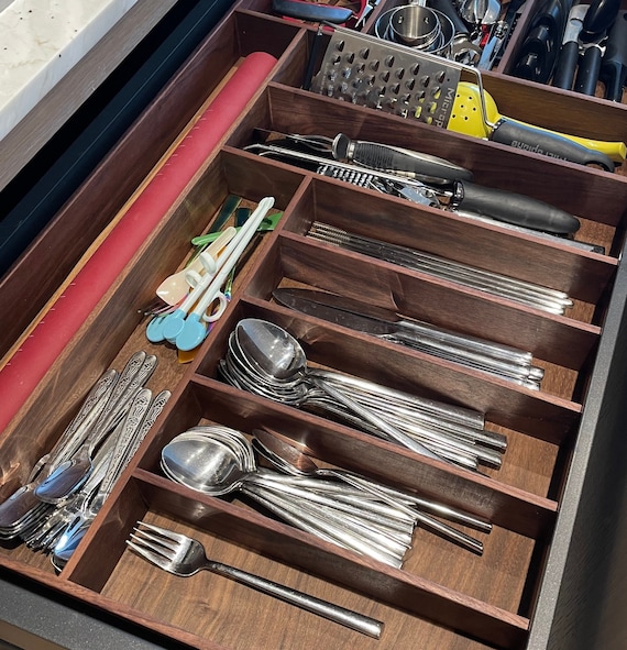 Walnut Deep Drawer Organizer with Dividers and a Deep Drawer