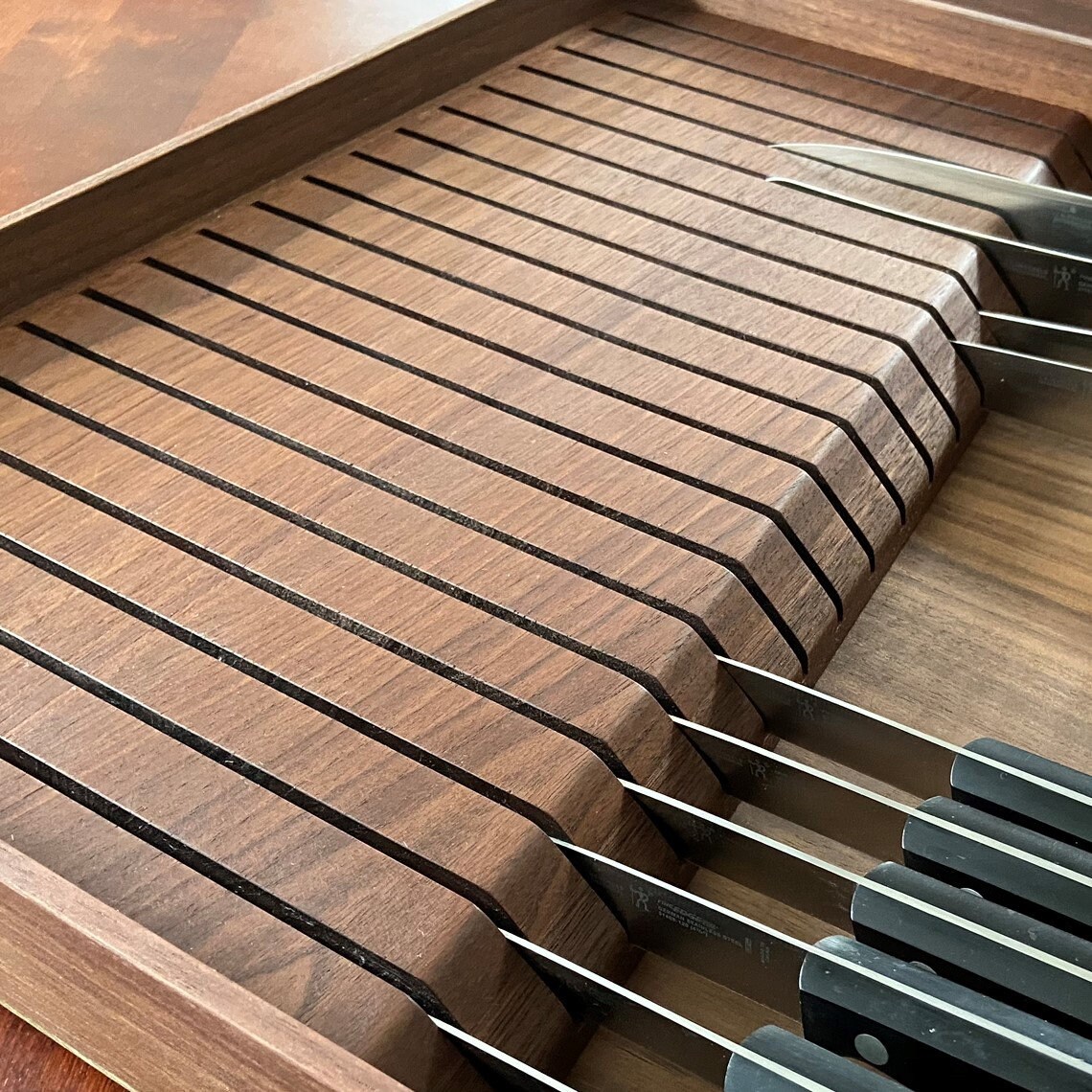 Custom Knife Block Drawer Organizer Walnut Etsy