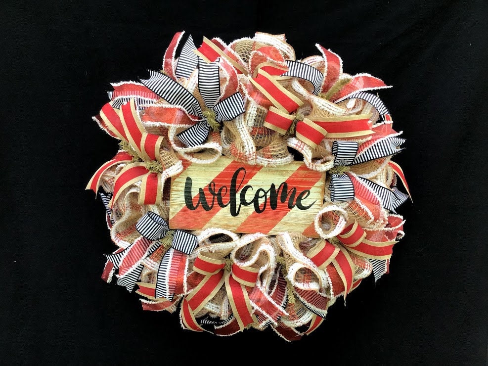 Welcome Wreath Farmhouse Front Door Decor Creations by Gwili - Etsy