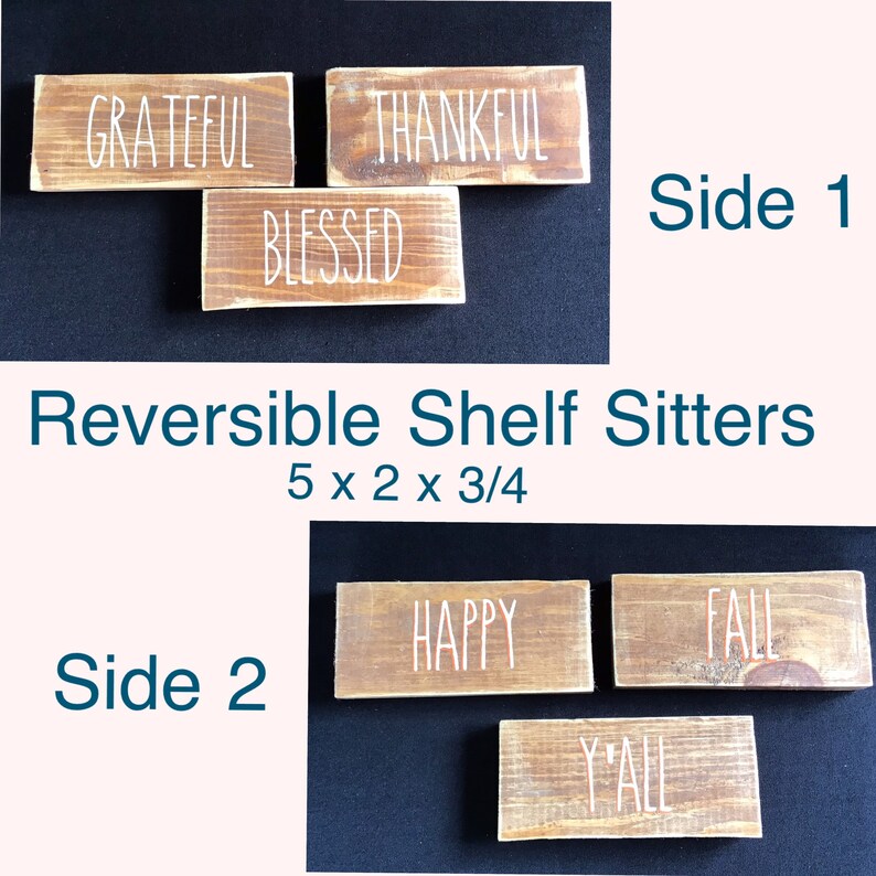 Small Wood Shelf Sitters Grateful Thankful Blessed Home Etsy