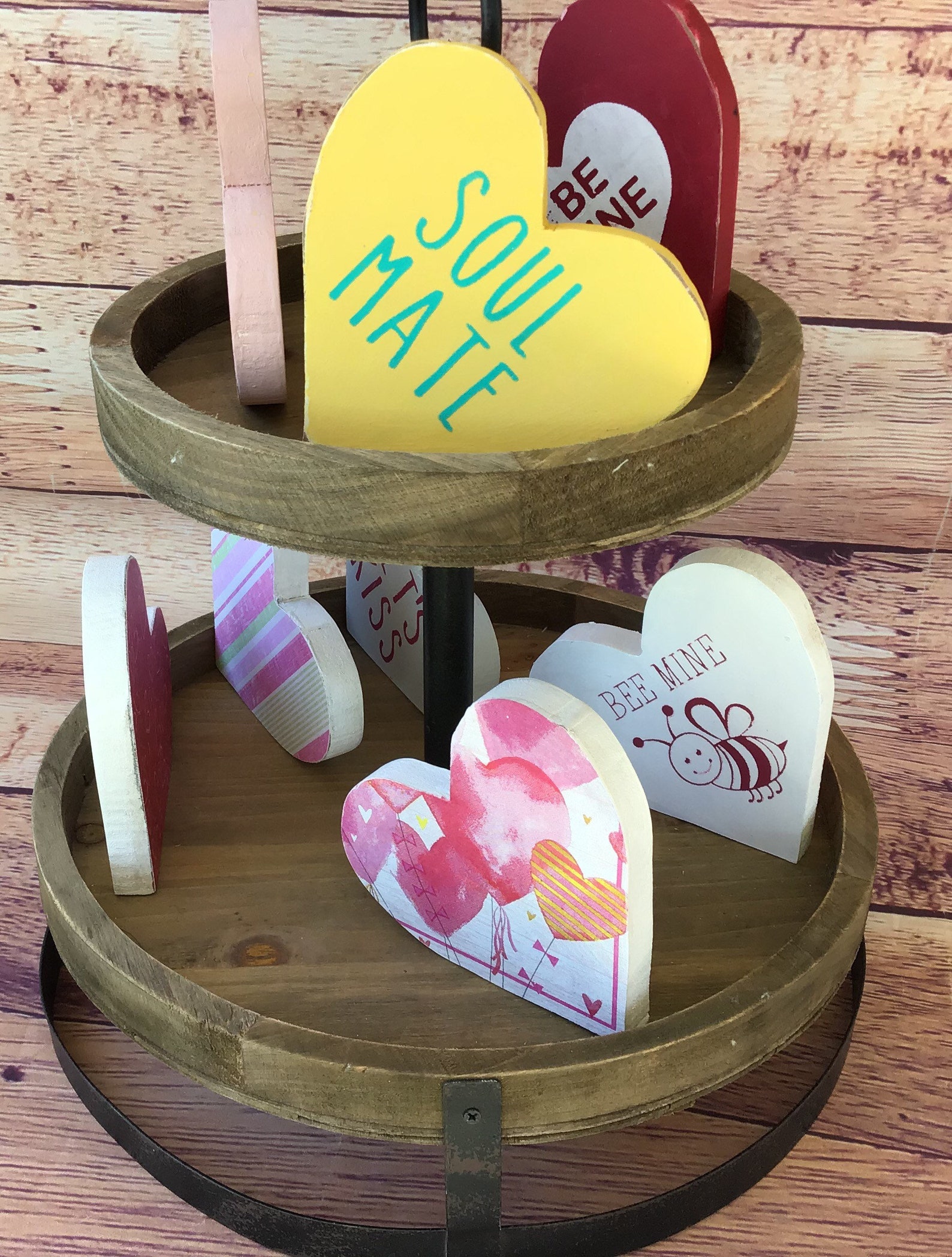 Valentines Day Heart Shelf Sitters 3 Tiered Tray Decor Etsy