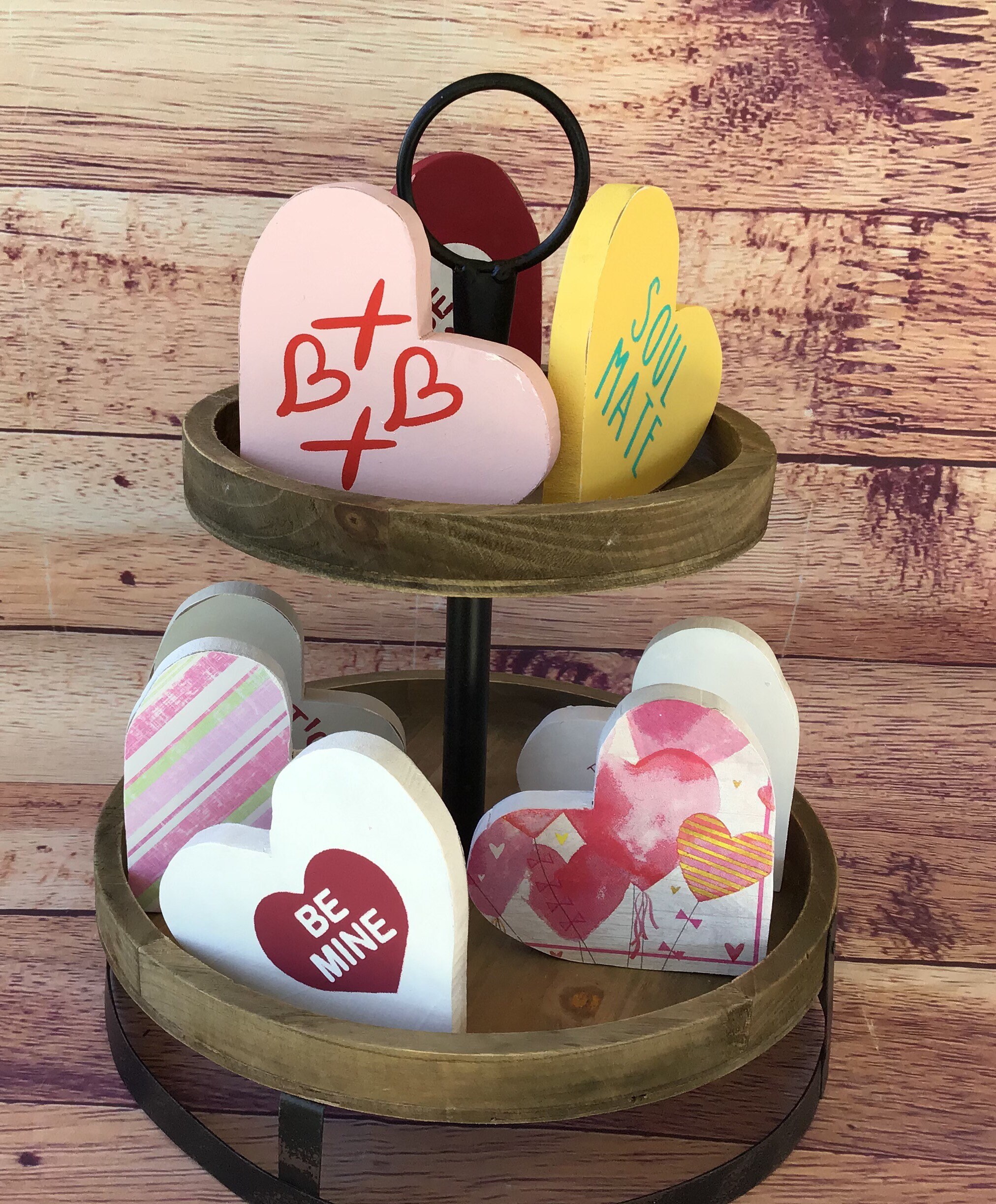 Valentines Day Heart Shelf Sitters 3 Tiered Tray Decor Etsy