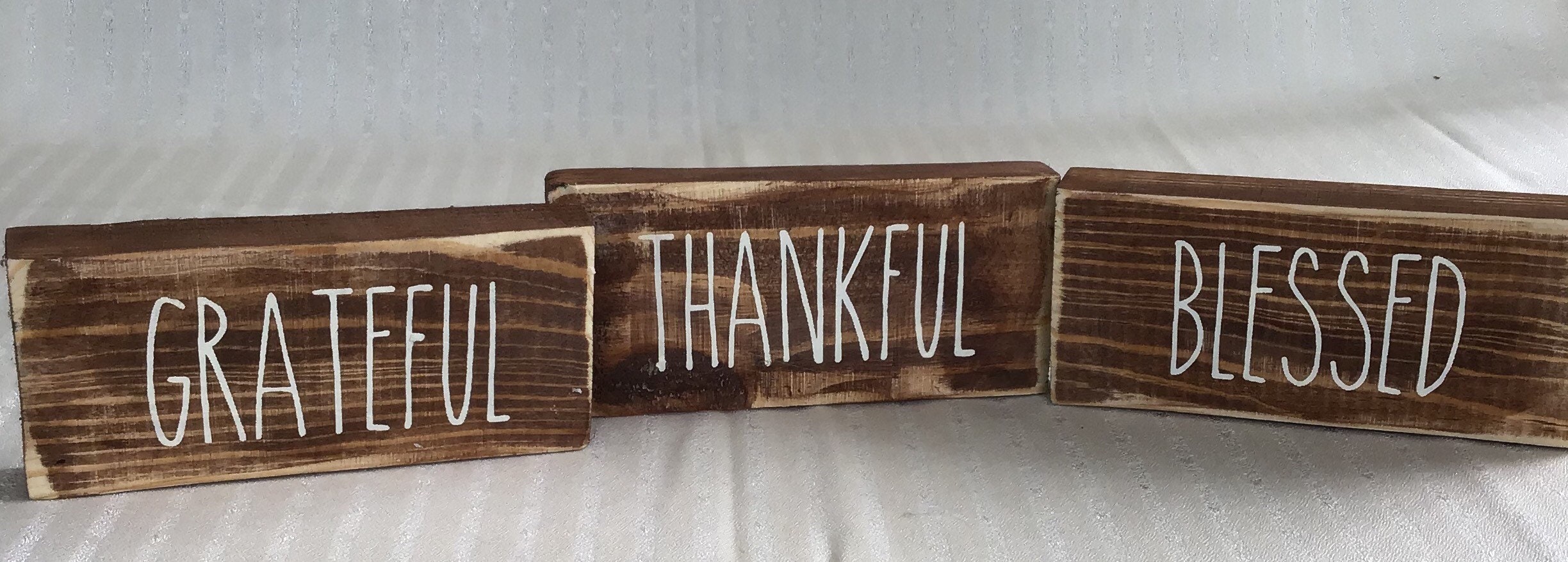Small Wood Shelf Sitters Grateful Thankful Blessed Home Etsy