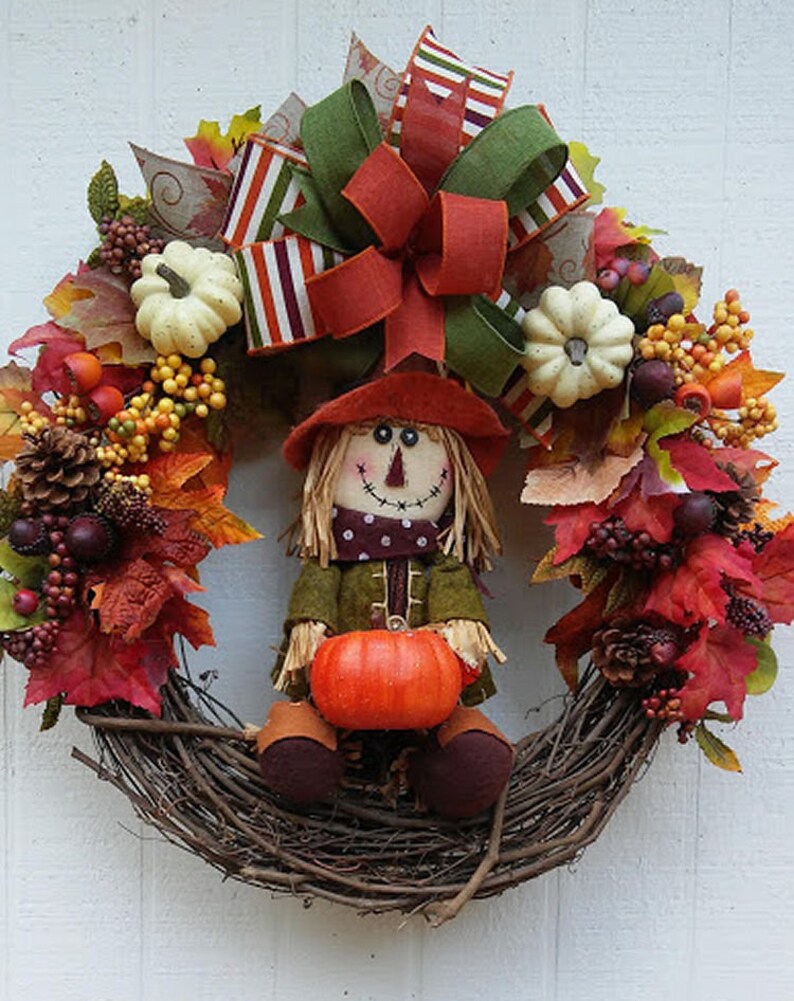 Thanksgiving Scarecrow Fall Wreath Front Door Decor Image 0
