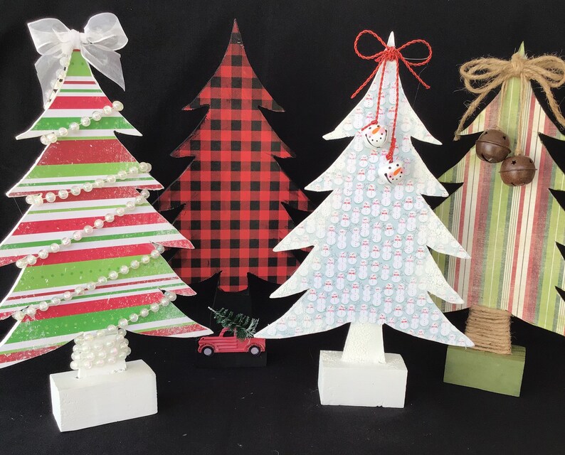 Christmas Tree Shelf Sitters Home Decor Holiday Decor Wood Etsy