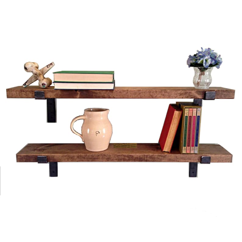 Rustic Wall Shelves With Metal Brackets USA Handmade set of 2 1.5'' X 7