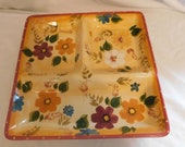 D Oneida Kitchen Hand Painted Sunset Bouquet Large Divided Relish Tray Vibrant Bold Eye Catching