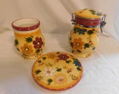 D Oneida Kitchen Hand Painted Sunset Bouquet Trivet - Canister - Utensil Holder Vibrant Bold Eye Catching