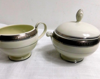 D8- Mikasa Palatial Platinum Creamer & Covered Sugar Bowl  NWT