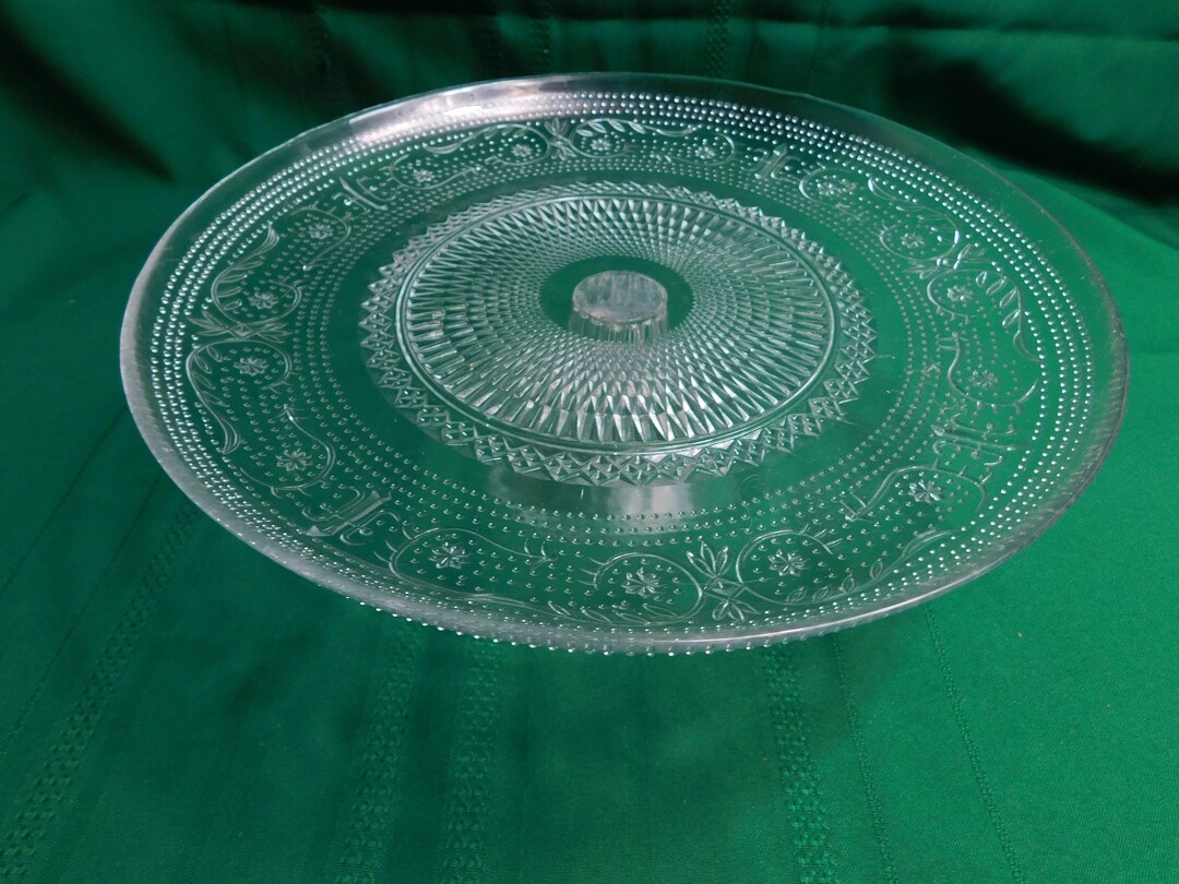 D3 Vintage Crystal Sandwich Glass Cake Stand Etsy