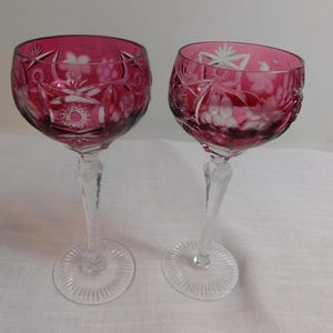 H6 - Nachtmann Bavaria Germany Traube Cranberry Tall Hock Wines Lot of 2