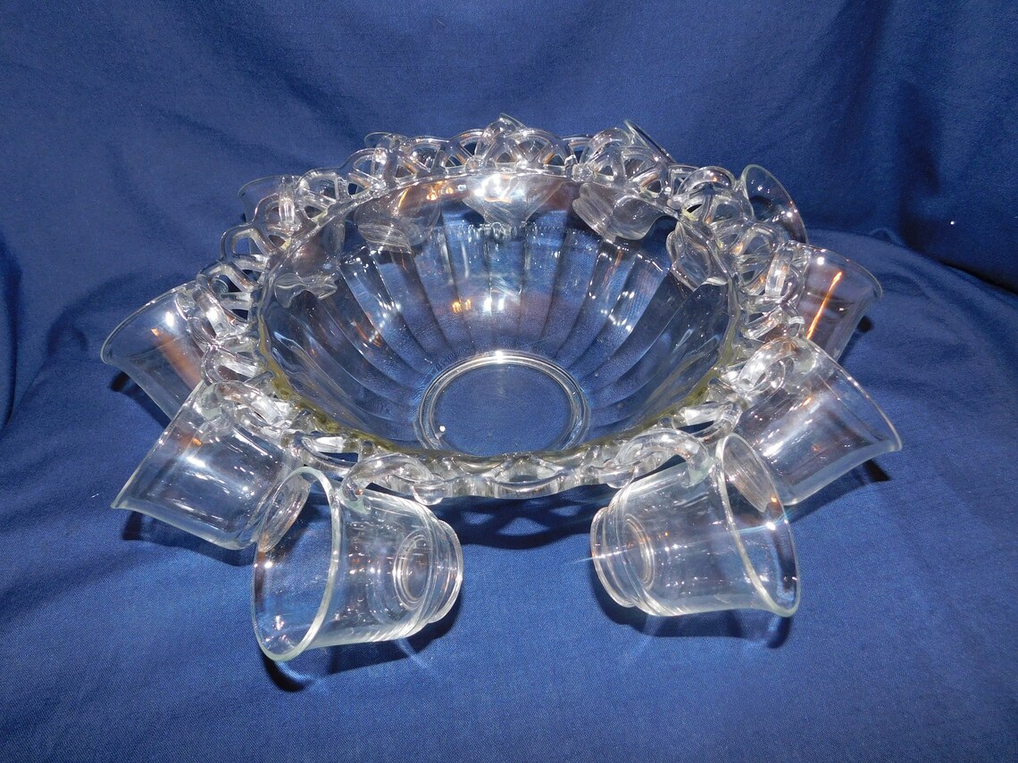 K2 Imperial Glass USA Crocheted Crystal Punch Bowl with 11 Etsy