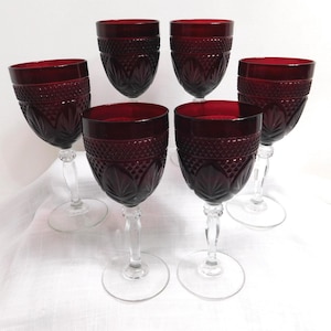 E7 - Cristal D &#39;Arques - Durand Antique Ruby Red Water Goblets Lot of 6
