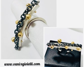 Ring in 925 silver and long bronze with particular white Gothic chain handmade handmade jewelry original dark souls rings