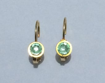 Earrings, gold, Rhinestones, glamorous, sleeper, green, Swarovski Crystal