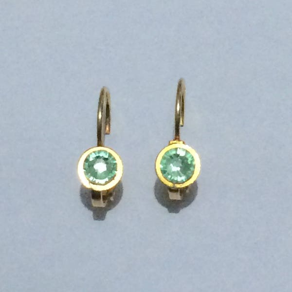 Boucles d'oreilles, or, cristal Swarovski, Strass, glamour, dormeuse, vert