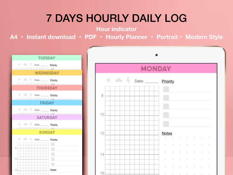7 days daily log daily planner daily printabledigital day