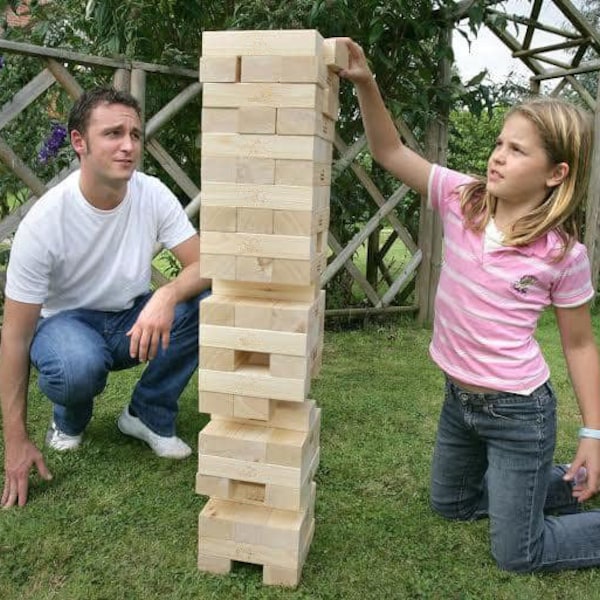 DIY Giant Toppling Tower Plans Jumbo Tumbling Tower game DIY 2x4 lumber Giant Table Game plans